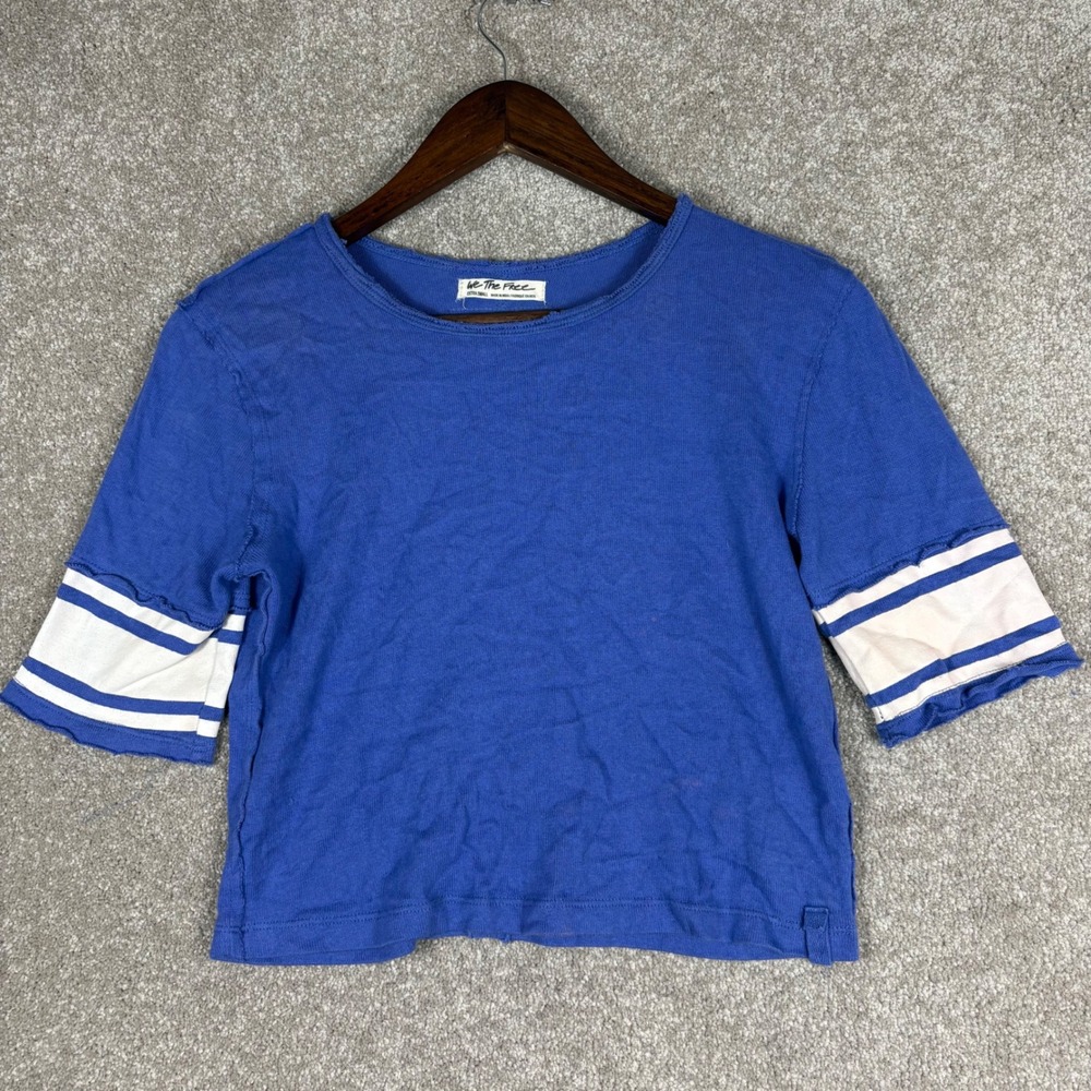 We The Free Free People Blue Varsity Stripe Short Sleeve Tee XS